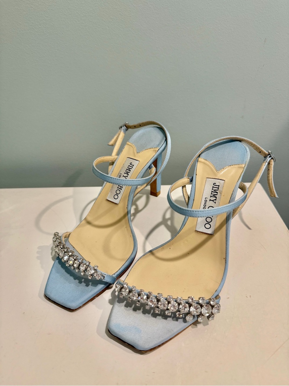 Jimmy Choo Pale Blue Crystal-Embellished Strappy Heels - Picture 3 of 4
